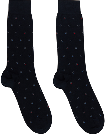 Shop Ferragamo Navy Medium Gancini Jacquard Socks In Blue