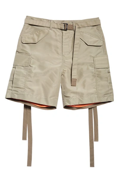 Shop Sacai Tie Detail Nylon Cargo Shorts In Light Khaki