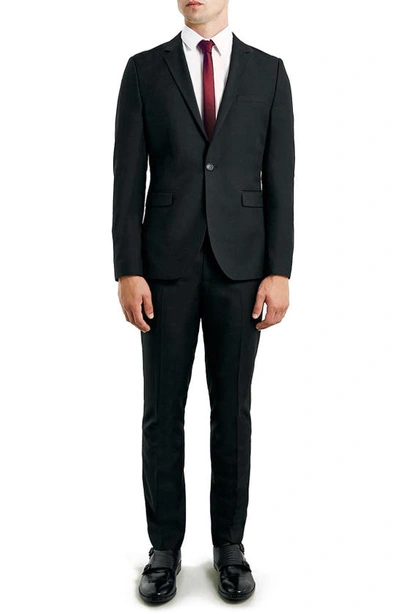 Shop Topman Skinny Fit Black Suit Trousers