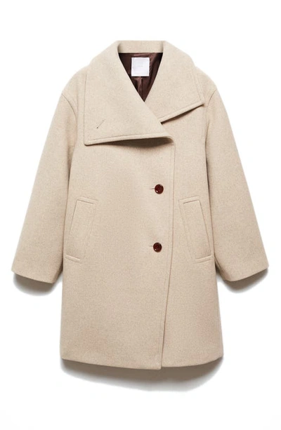 Shop Mango Oversize Lapel Wool Blend Coat In Light Beige