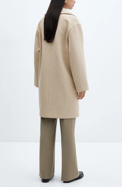 Shop Mango Oversize Lapel Wool Blend Coat In Light Beige