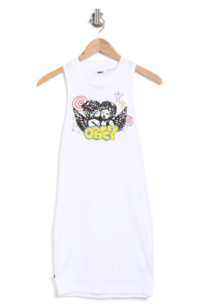 Shop Obey Kaisley Cotton Graphic Tank Dress In White Multi