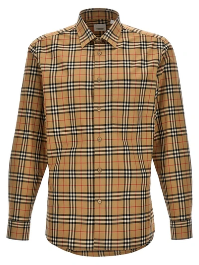 Burberry Caxbridge Plaid Printed Long-sleeved Shirt In Orange