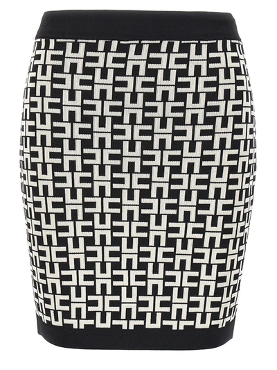 Shop Elisabetta Franchi Jacquard Logo Skirt In White/black