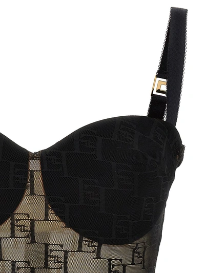 Shop Elisabetta Franchi Logo Tulle Bustier Top In Black