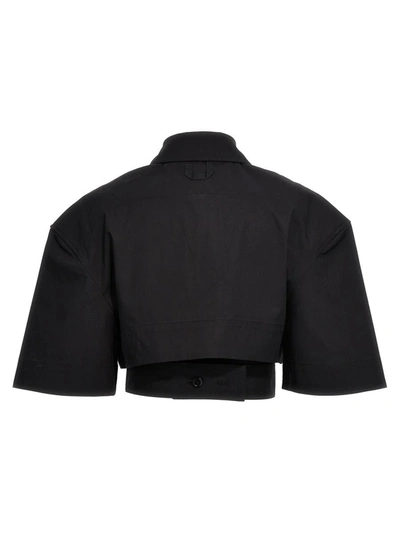 Shop Jacquemus 'la Chemise Courte Bari' Cropped Shirt In Black