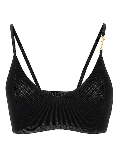 Jacquemus Le Bandeau Pralu Logo Crop Top In Black