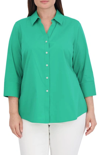 Shop Foxcroft Mary Non-iron Stretch Cotton Button-up Shirt In Kelly Green