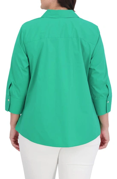 Shop Foxcroft Mary Non-iron Stretch Cotton Button-up Shirt In Kelly Green