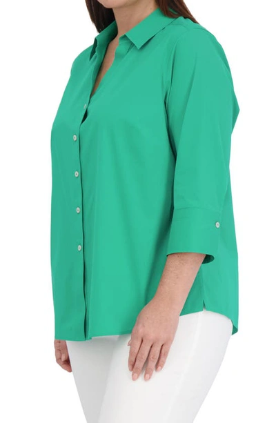 Shop Foxcroft Mary Non-iron Stretch Cotton Button-up Shirt In Kelly Green