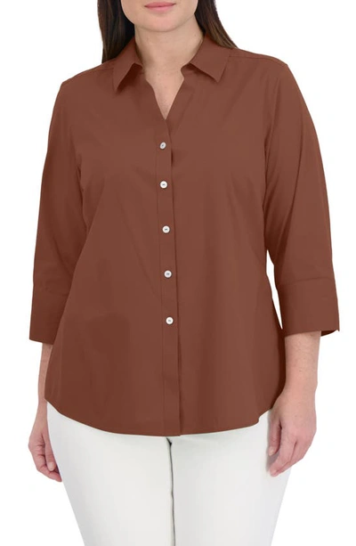 Shop Foxcroft Mary Non-iron Stretch Cotton Button-up Shirt In Macchiato
