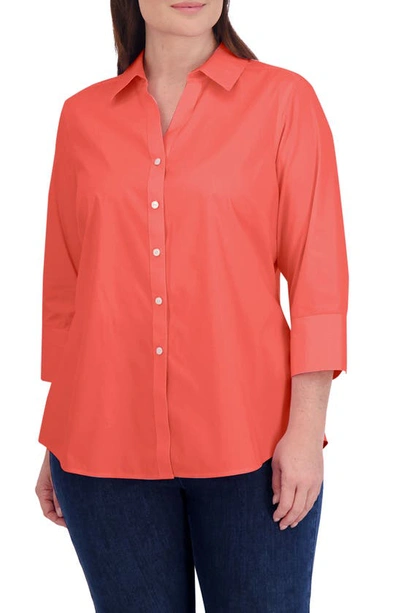 Shop Foxcroft Mary Non-iron Stretch Cotton Button-up Shirt In Tangerine