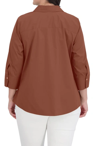Shop Foxcroft Mary Non-iron Stretch Cotton Button-up Shirt In Macchiato
