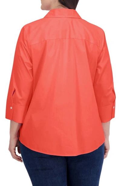 Shop Foxcroft Mary Non-iron Stretch Cotton Button-up Shirt In Tangerine