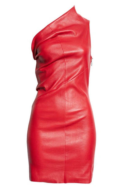 Shop Rick Owens Athena One-shoulder Stretch Leather Minidress In Cardinal Red