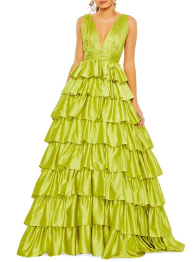 Shop Mac Duggal Women's Plunge Ruffled Gown In Green