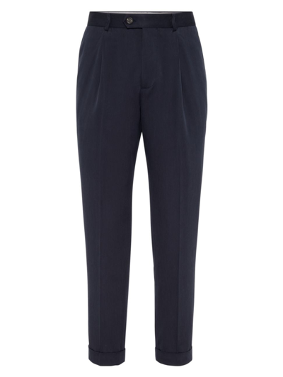 Shop Brunello Cucinelli Men's Délavé Leisure Fit Trousers With Pleat In Cobalt