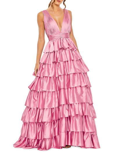 Shop Mac Duggal Women's Plunge Ruffled Gown In Orchid