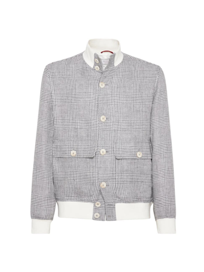 Shop Brunello Cucinelli Men's Prince Of Wales Outerwear Jacket In Grey