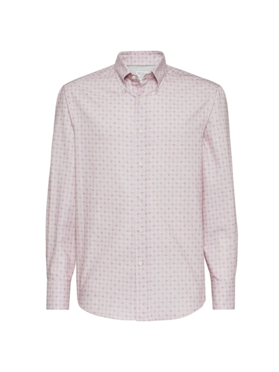 Shop Brunello Cucinelli Men's Cotton Slim Fit Shirt With Button Down Collar In Pink