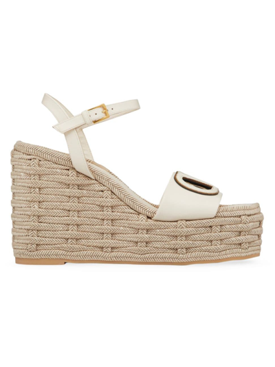 Shop Valentino Women's Vlogo Calfskin Cut-out Wedge Sandals 110 Mm In Ivory