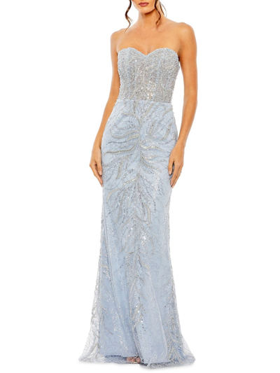 Shop Mac Duggal Women's Embellished Strapless Gown In Powder Blue