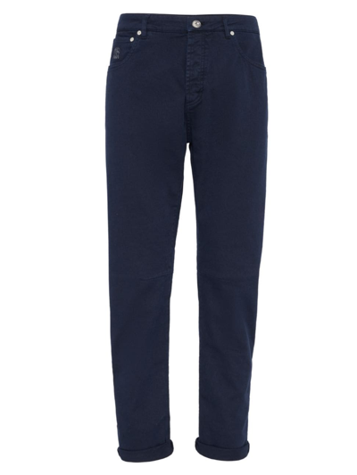 Shop Brunello Cucinelli Men's Garment Dyed Comfort Denim Leisure Fit Five Pocket Jeans In Navy Blue
