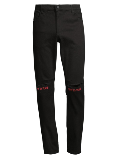 Shop Rta Men's Bryant Distressed Stretch Jeans In Black Red