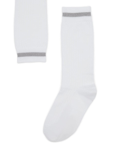 Shop Brunello Cucinelli Women's Ribbed Cotton Socks In White