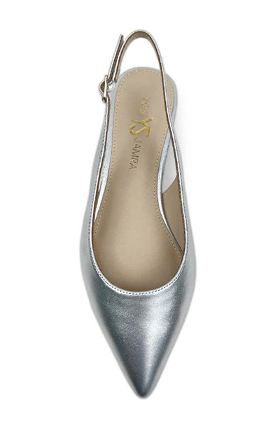 Yosi Samra Vera Pointed Toe Slingback Flat In Silver Metallic