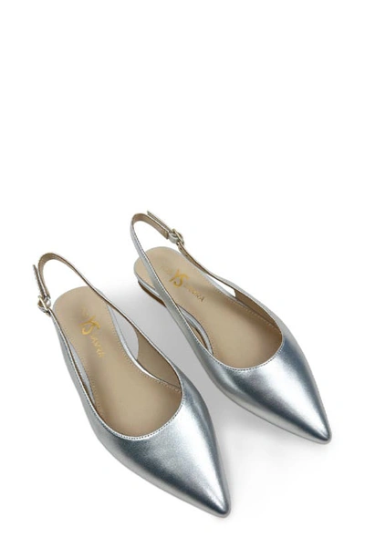 Yosi Samra Vera Pointed Toe Slingback Flat In Silver Metallic