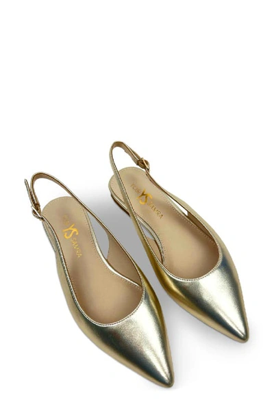 Yosi Samra Vera Pointed Toe Slingback Flat In Light Gold Metallic