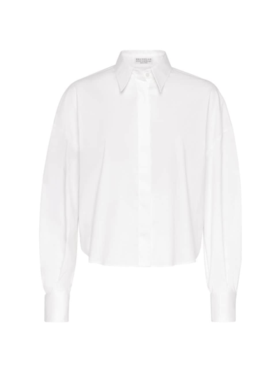 Shop Brunello Cucinelli Women's Stretch Cotton Poplin Shirt With Monili In White
