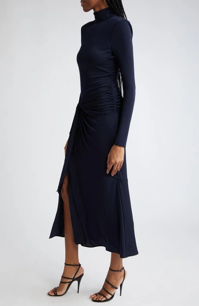 Shop Cinq À Sept Johnson Side Ruched Long Sleeve Jersey Dress In Navy