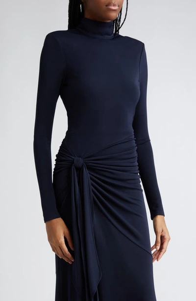 Shop Cinq À Sept Johnson Side Ruched Long Sleeve Jersey Dress In Navy