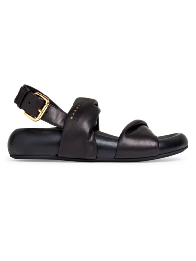 Shop Marni Women's Padded Leather Sandals In Black