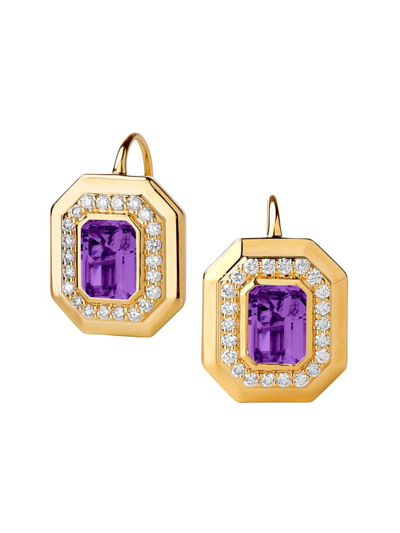 Shop Syna Women's Geometrix 18k Yellow Gold, Amethyst & 0.45 Tcw Diamond Octagonal Drop Earrings