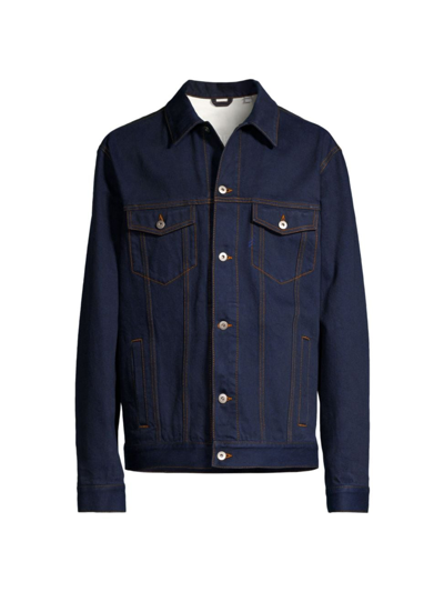 Shop Burberry Men's Denim Button-front Jacket In Indigo Blue