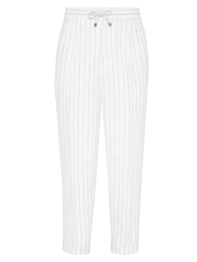 Shop Brunello Cucinelli Men's Leisure Trousers With Drawstring And Double Pleats In White