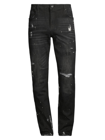 Shop Rta Men's Blayton Splatter Stretch Jeans In Distressed Charcoal Paint