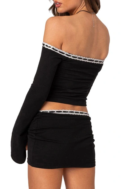 Edikted Seline Ribbon Trim Off The Shoulder Crop Top In Black
