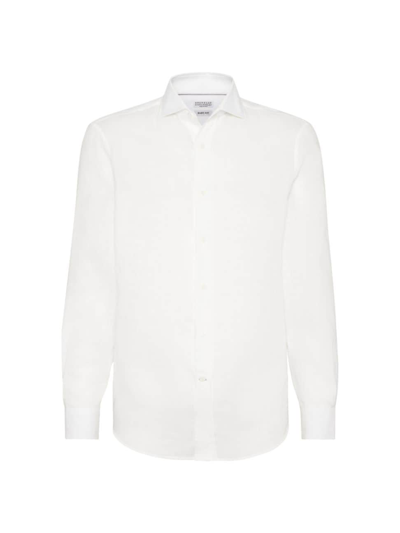Shop Brunello Cucinelli Men's Linen Easy Fit Shirt With Spread Collar In Natural
