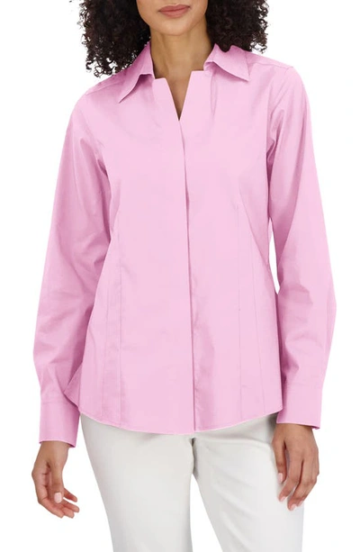 Foxcroft Sanda Cotton Blend Button-up Shirt In Bubblegum