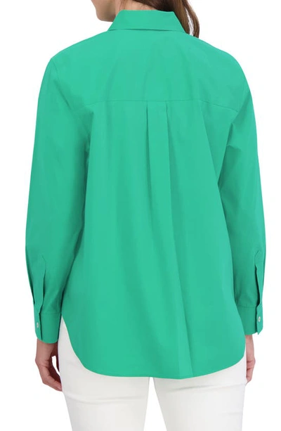 Shop Foxcroft Oversize Cotton Blend Button-up Shirt In Kelly Green