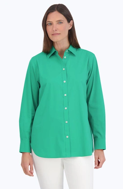 Shop Foxcroft Oversize Cotton Blend Button-up Shirt In Kelly Green