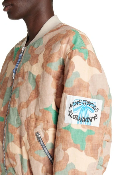Shop Acne Studios Camo Bomber Jacket In Orange/ Green