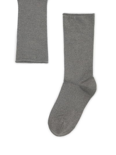 Shop Brunello Cucinelli Women's Cashmere And Silk Sparkling Knit Socks In Medium Grey