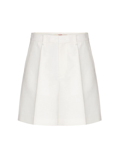 Shop Valentino Men's Wool And Silk Bermuda Shorts In Ivory