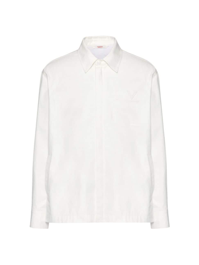 Shop Valentino Men's Stretch Cotton Canvas Jacket With Rubberized V Detail In Ivory