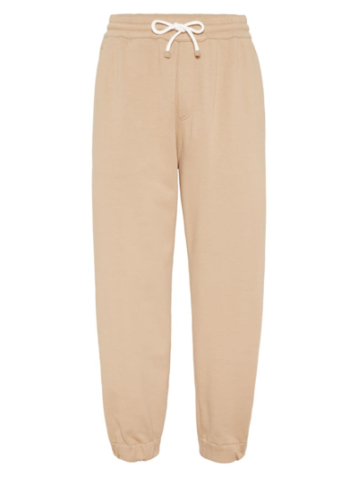 Shop Brunello Cucinelli Men's French Terry Trousers With Elasticated Cuffs In Brown
